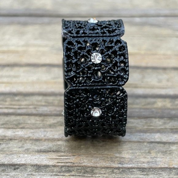 Fashion Ring Black Tone Unisex Jewelry Ring Crystal Accent Rings Size 11 - Picture 5 of 12